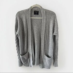Abercrombie & Fitch Open Cardigan Sweater Gray Cable Knit Pockets Vintage Y2K 90